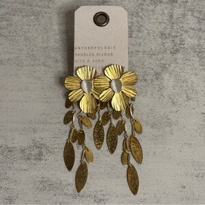 Anthropologie Floating Petals Drop Earrings in White and Gold
